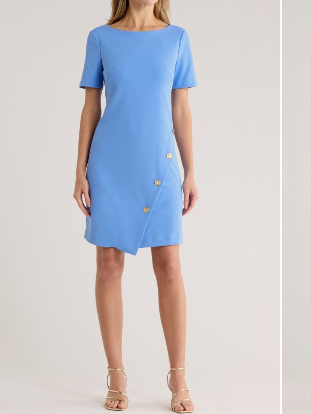 Eliza J Size 6 Blue Bateau Neck Short Sleeve A-Line Dress Msrp $134